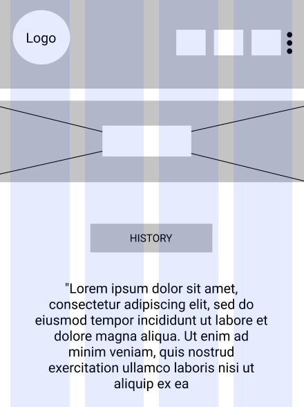 Lo-fi wireframe of the mobile about page
